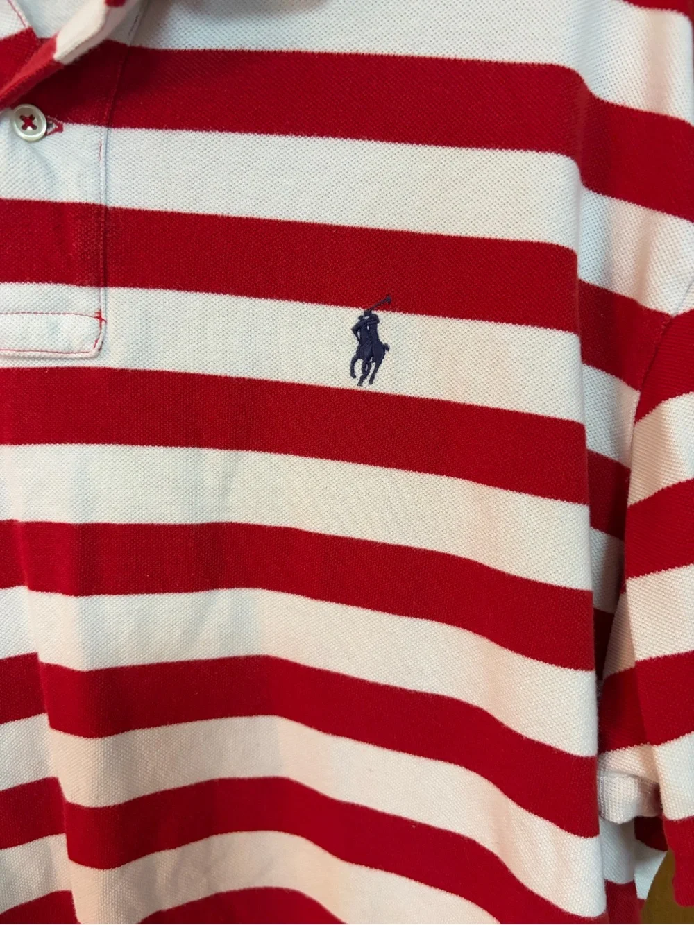 Ralph Lauren Red and White Striped Polo Shirt